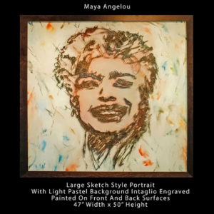 Portrait of Dr. Maya Angelou Large Sketch Style Engraved Crystal